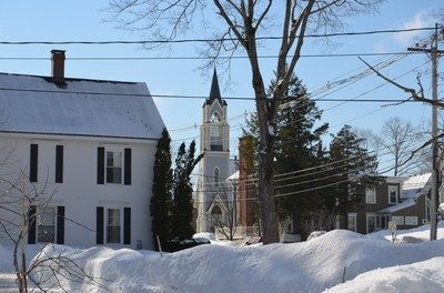 Winter in Camden; church steeple